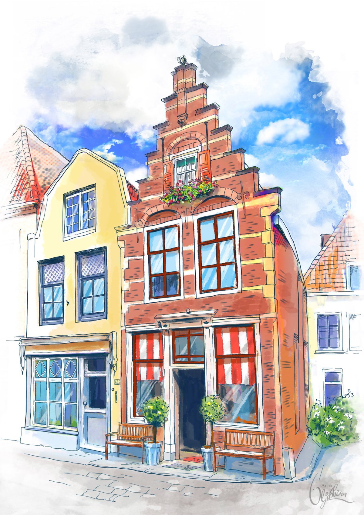 Дом цветными карандашами