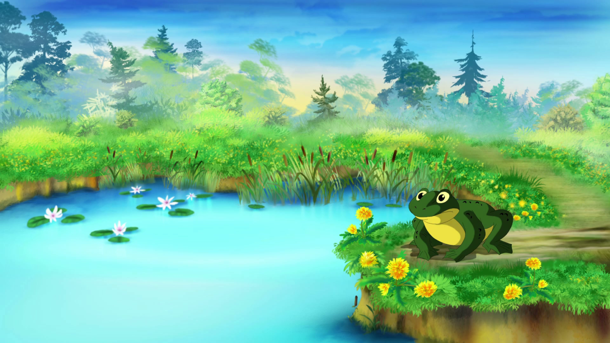 Сказочное болото с лягушками