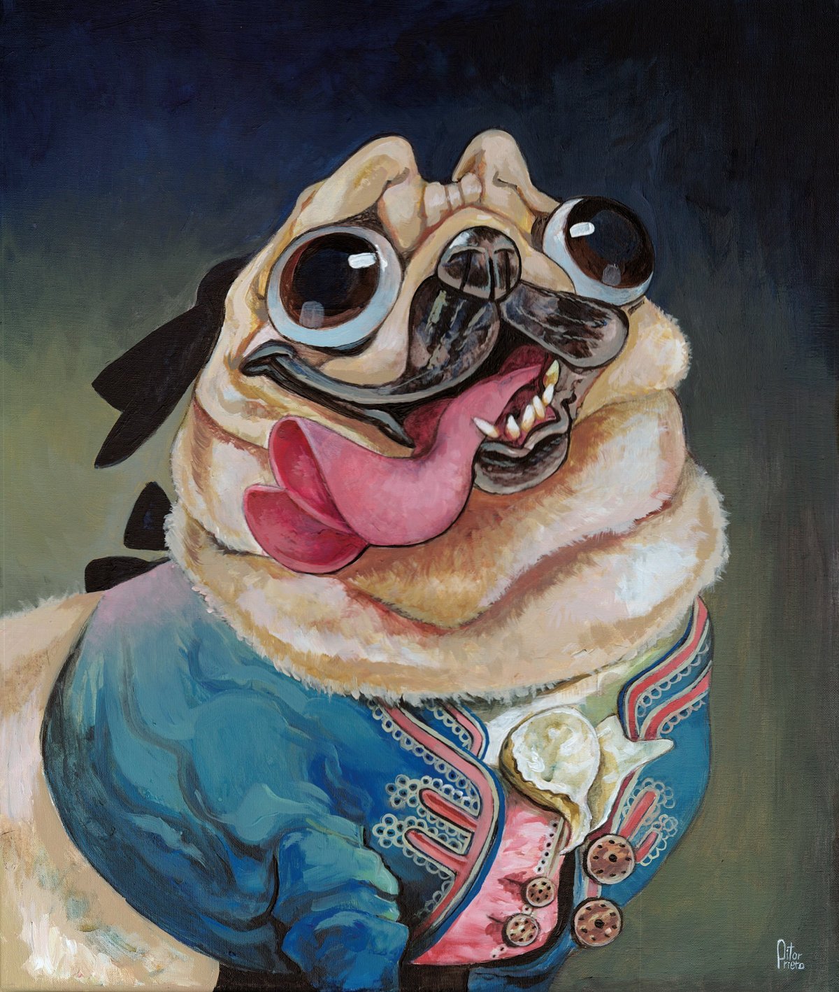 Скетч Мопс акварель