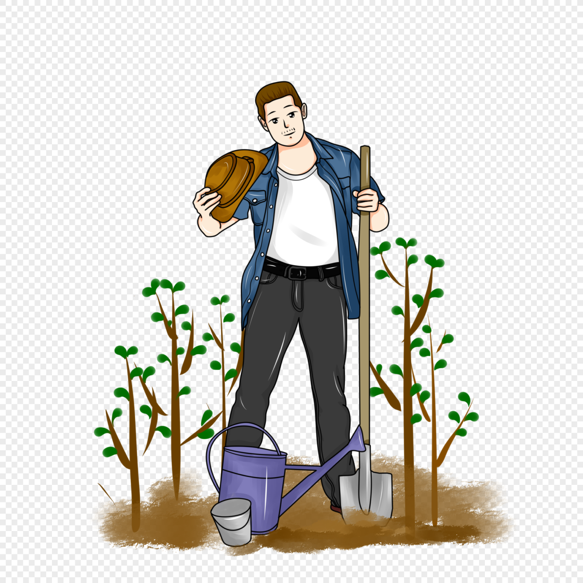Мужчина сажает дерево