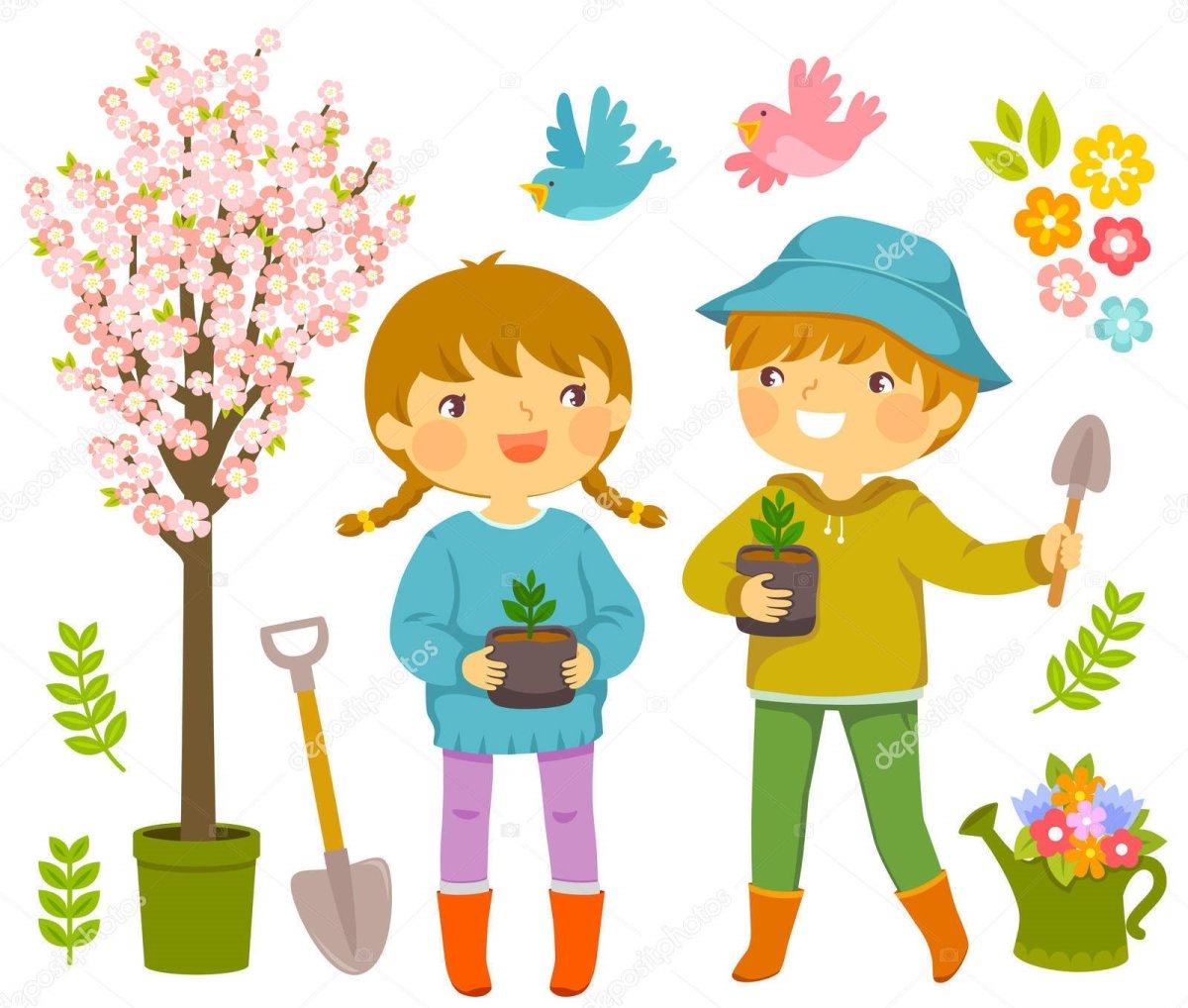 Сажать цветок схематично