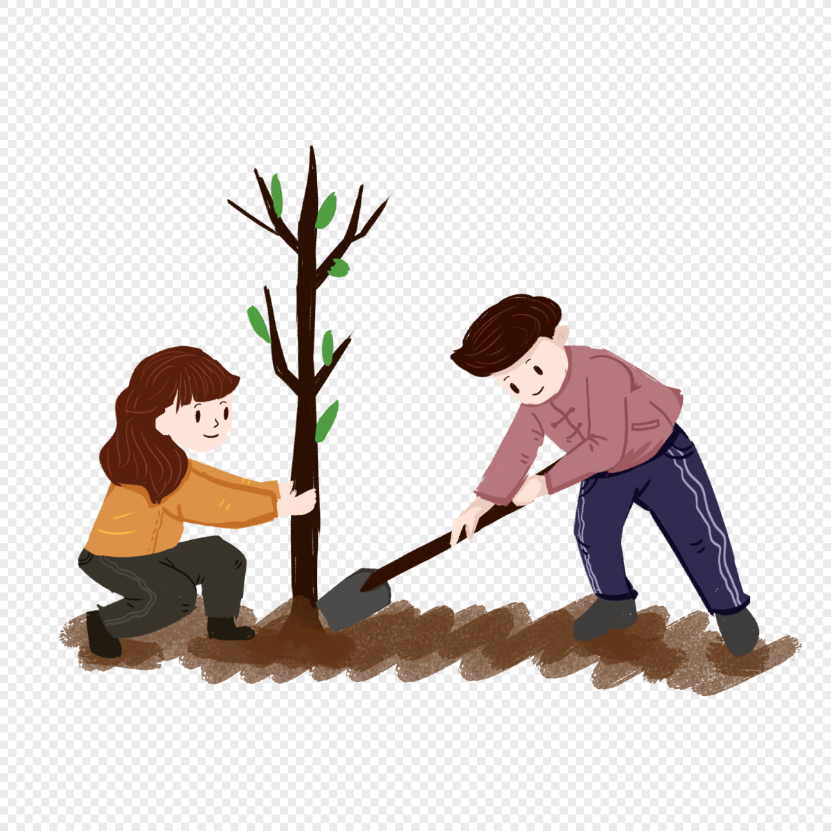 Посадка дерева на прозрачном фоне