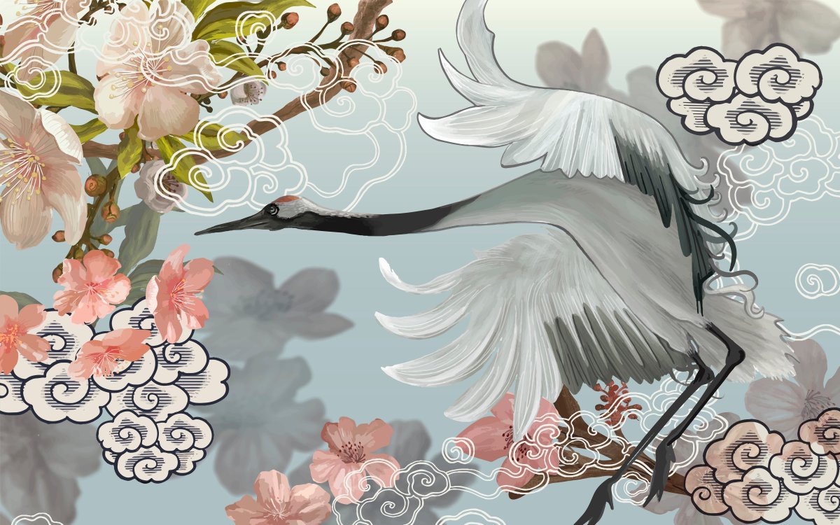 Журавль на белом фоне