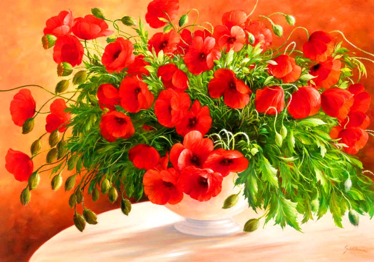 Букет в вазе красные маки