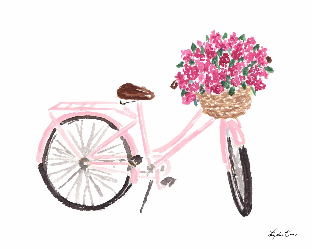 Велосипед с цветами акварель