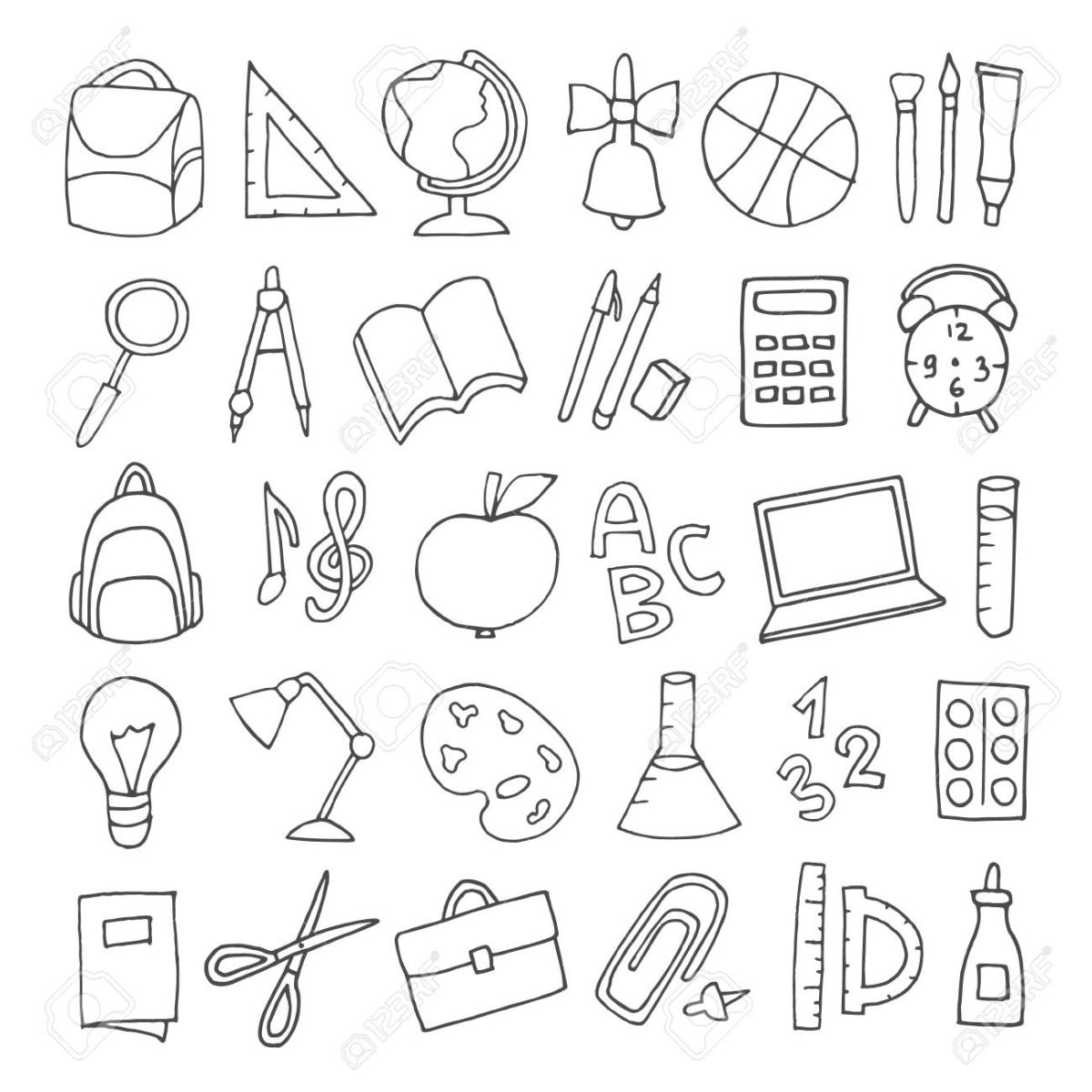 Школьные атрибуты черно белые