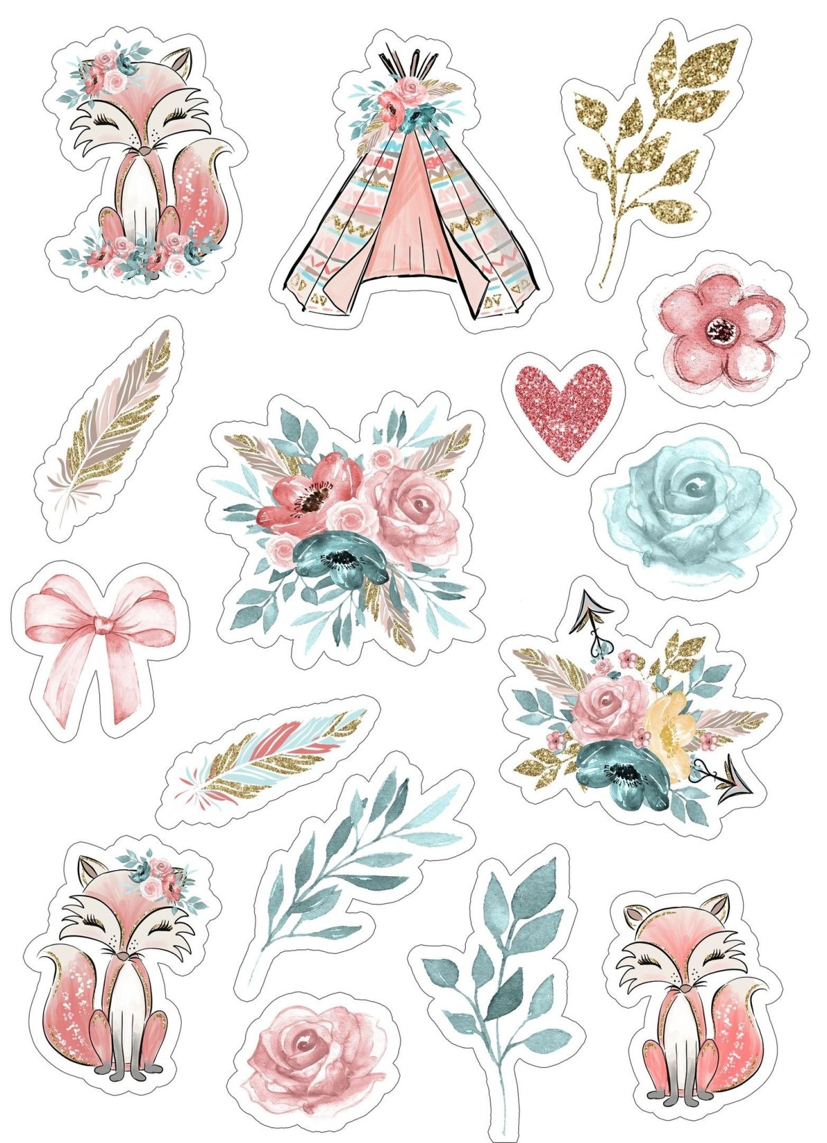 Стикеры Акварельные Скрапбукинг