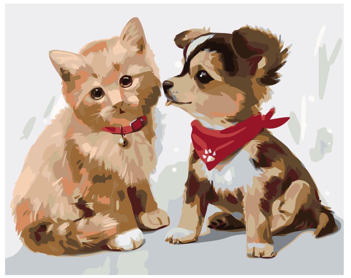 Щенок и котенок акварель