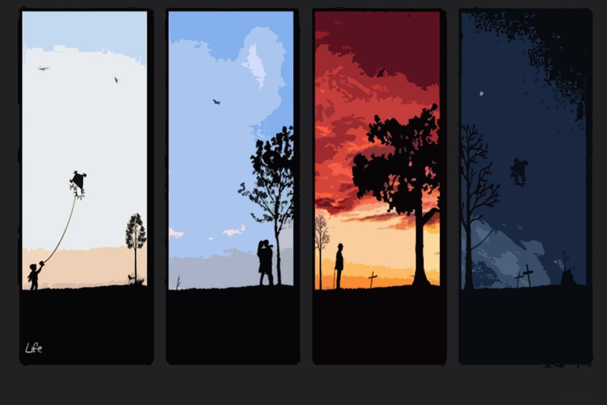 Пейзаж утро день вечер ночь