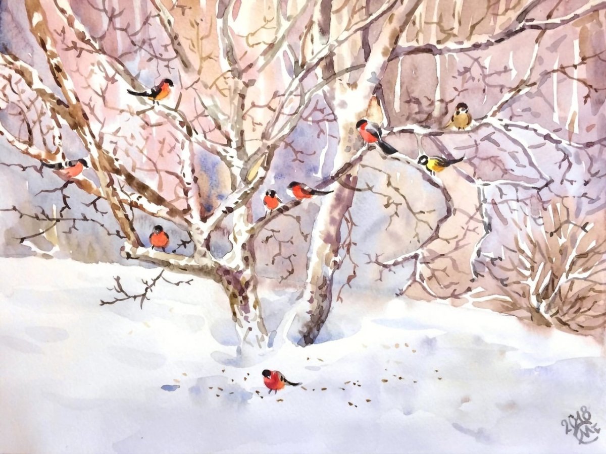 Времена года акварель