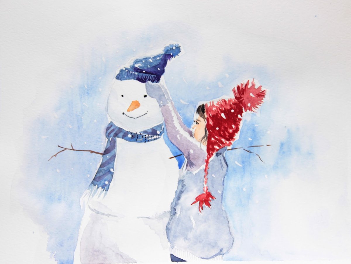 Акварель на тему зима дети