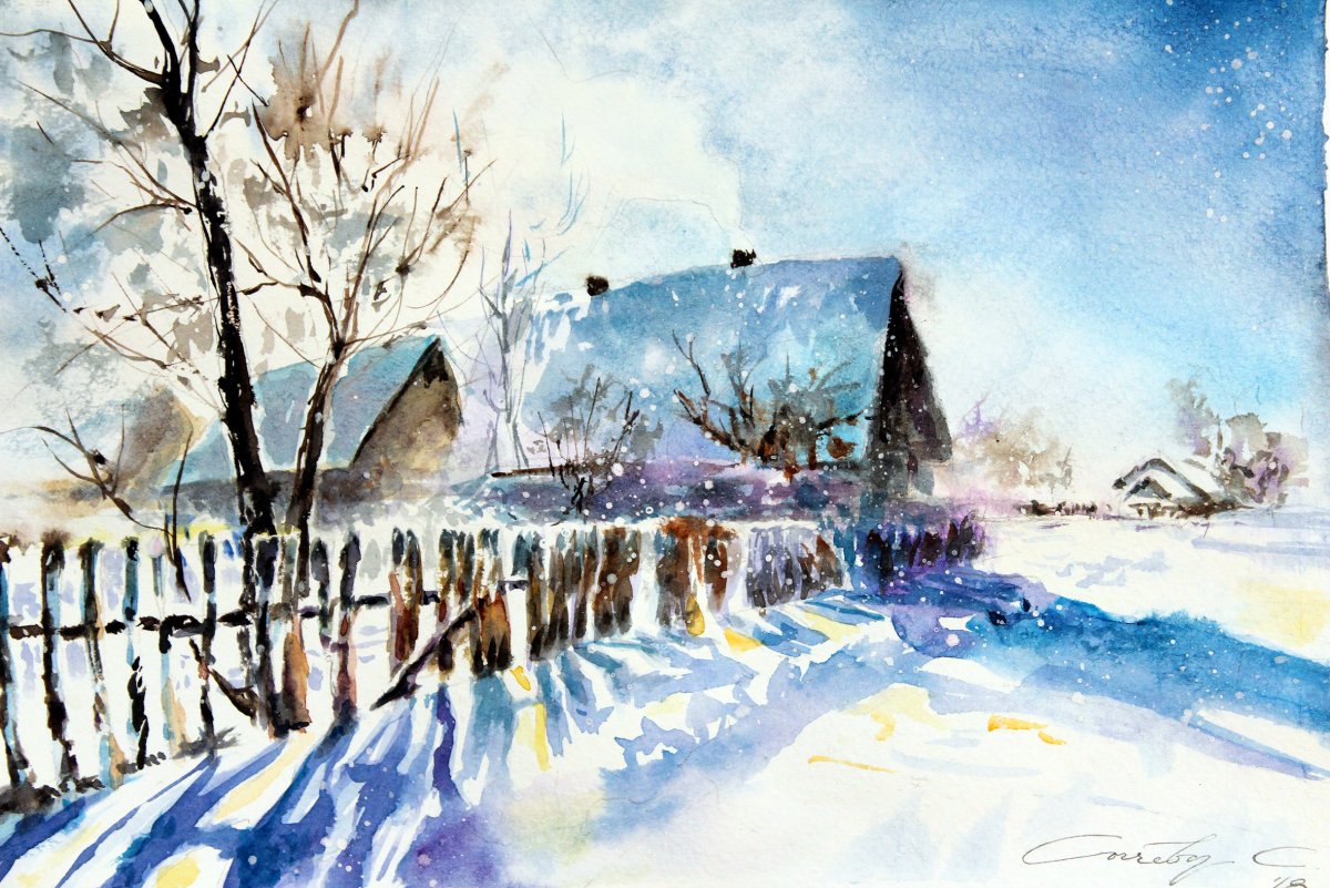 Сосульки акварелью