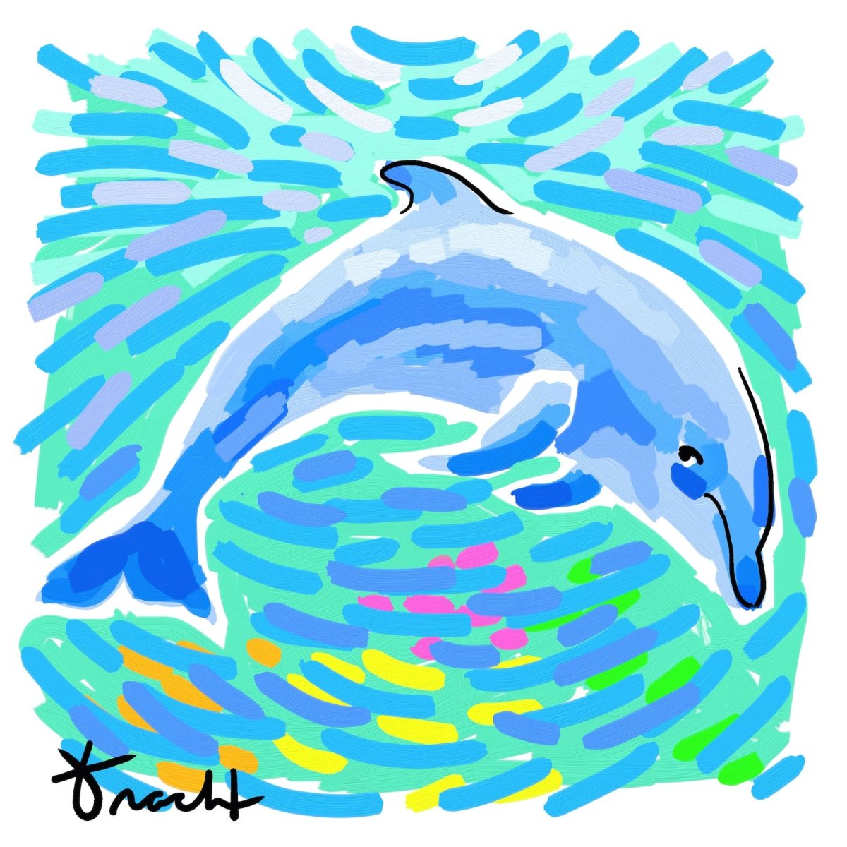 Дельфины акварелью