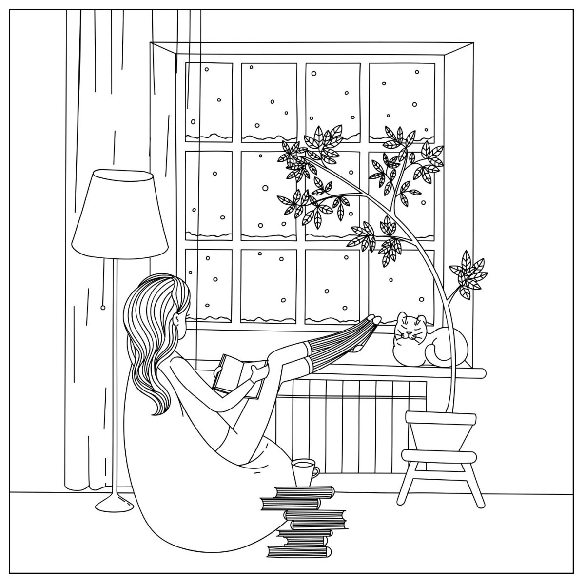 Раскраска уютная комната