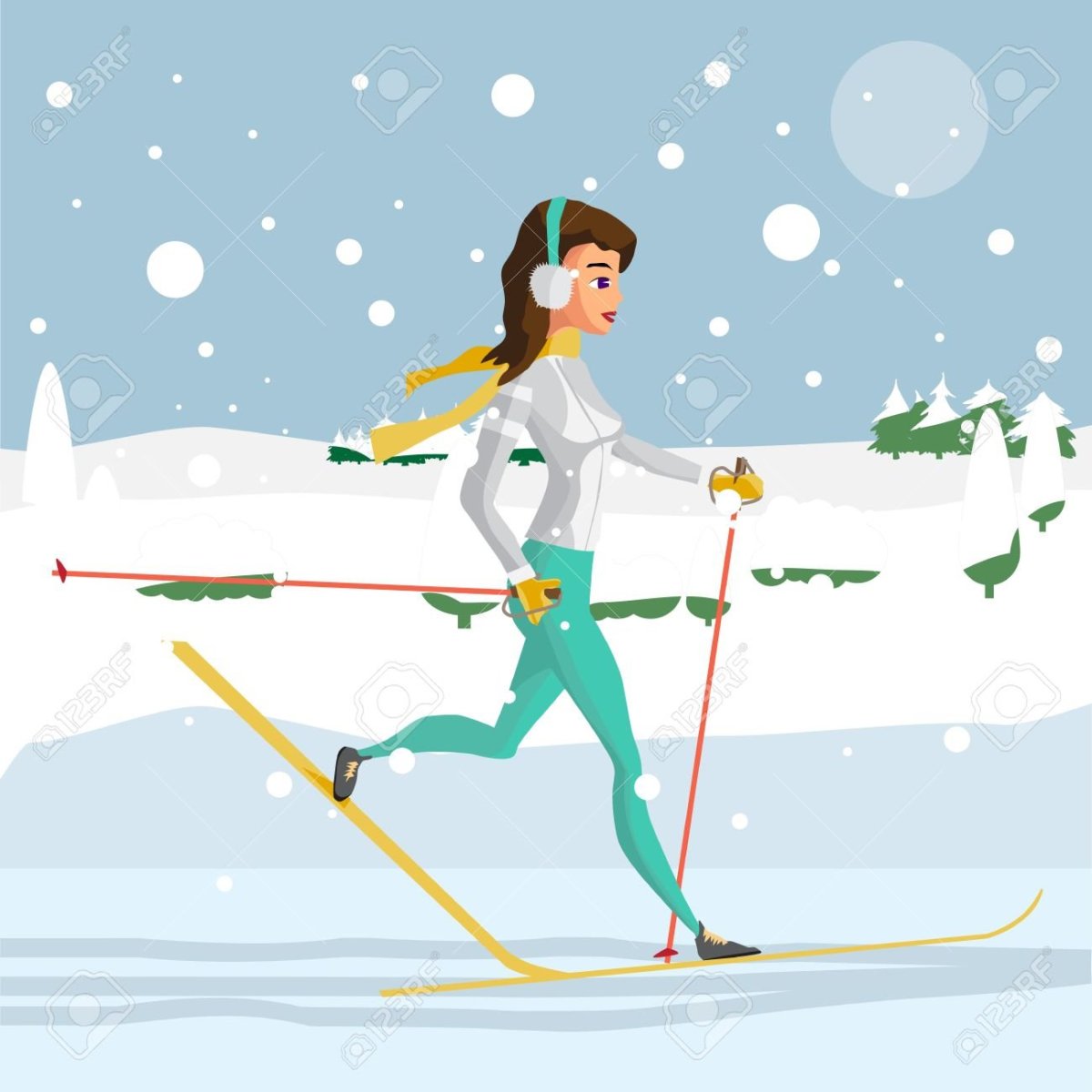 Лыжная гонка на белом фоне