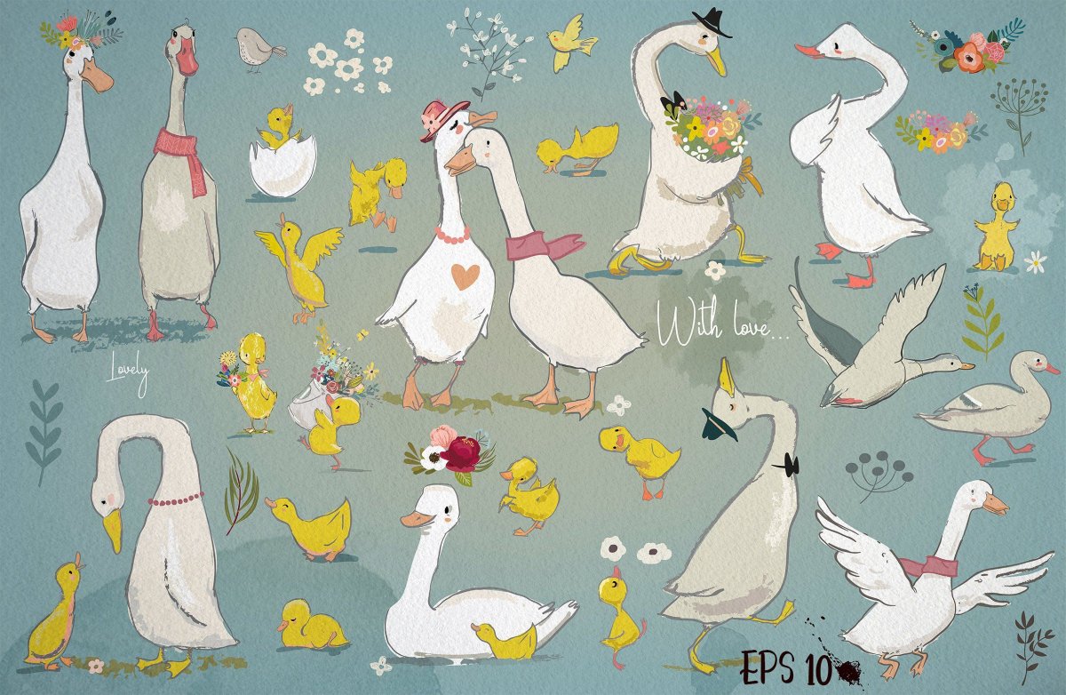 Белые гуси на воде