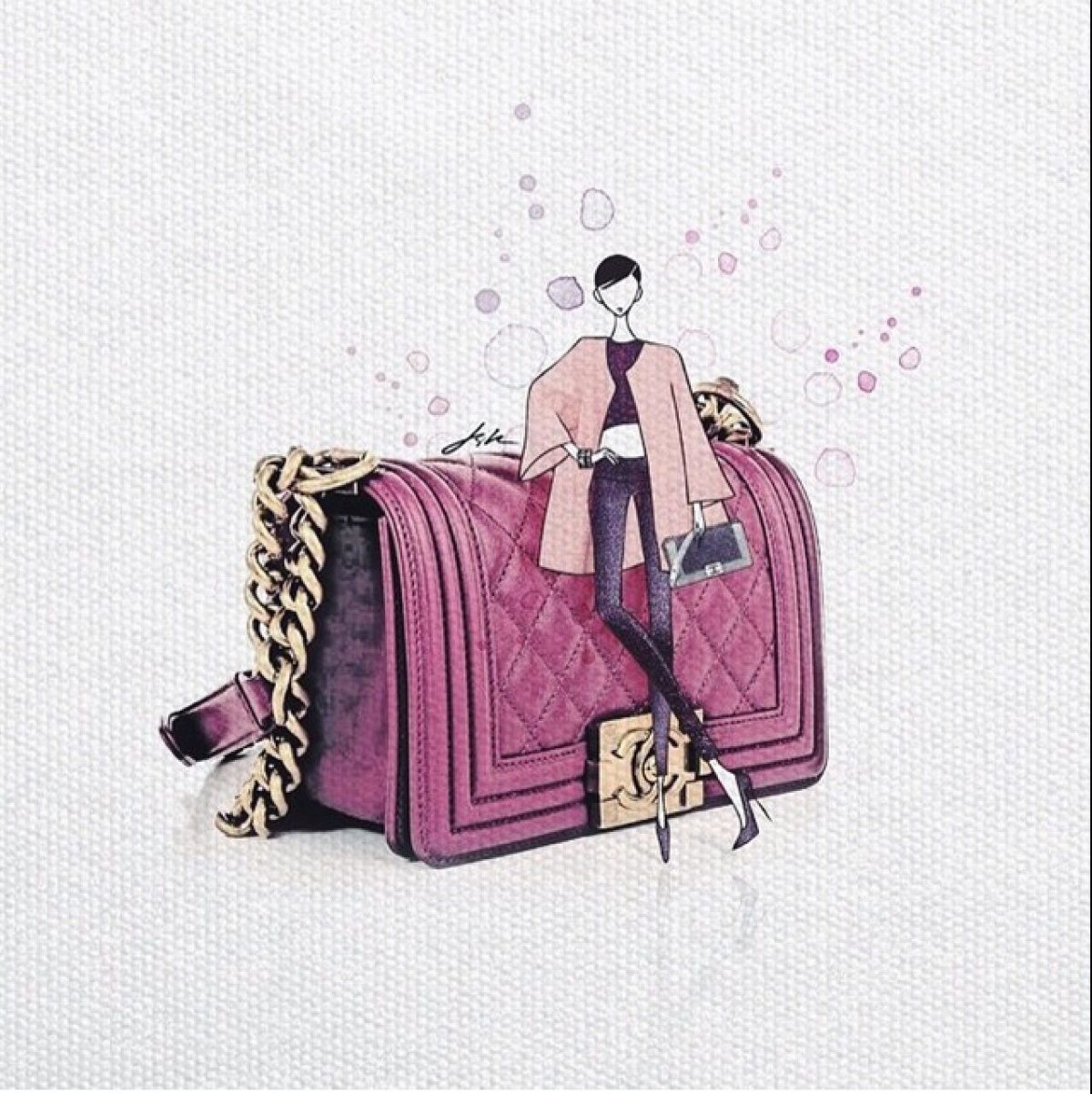 Рисованная девушка с сумками
