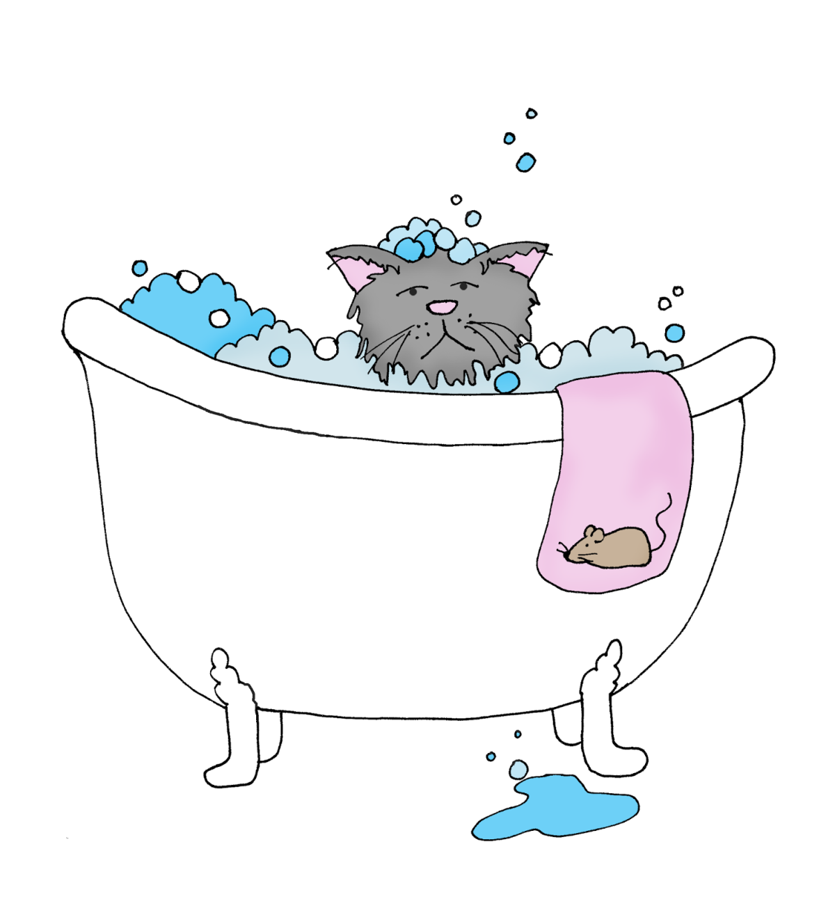 Кошка в ванной рисунок