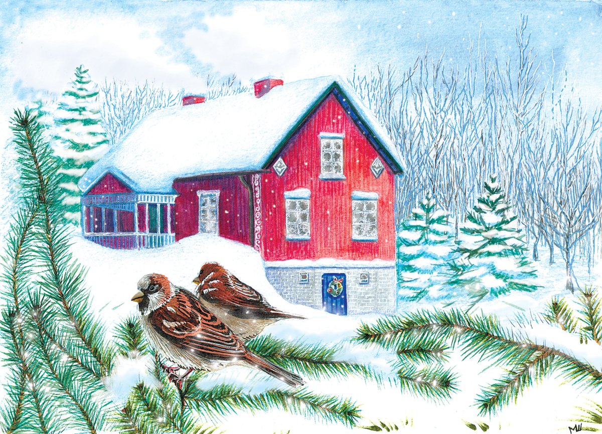 Рисунок труды на зимних домиках