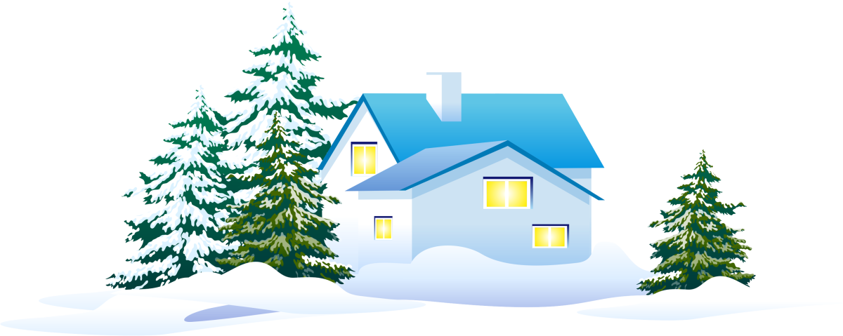 Зимний домик на белом фоне