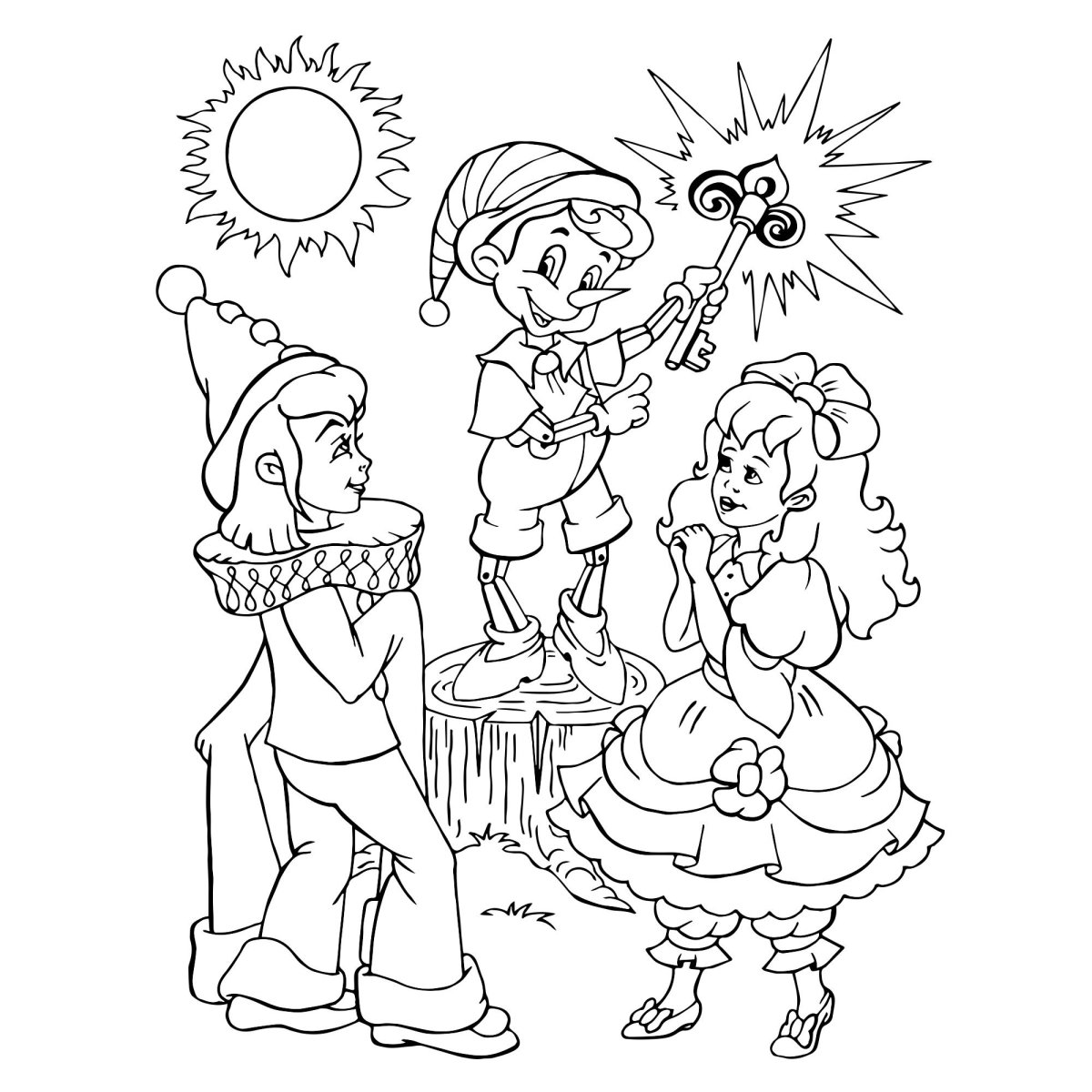 Персонажи Пиноккио Дисней карандашом