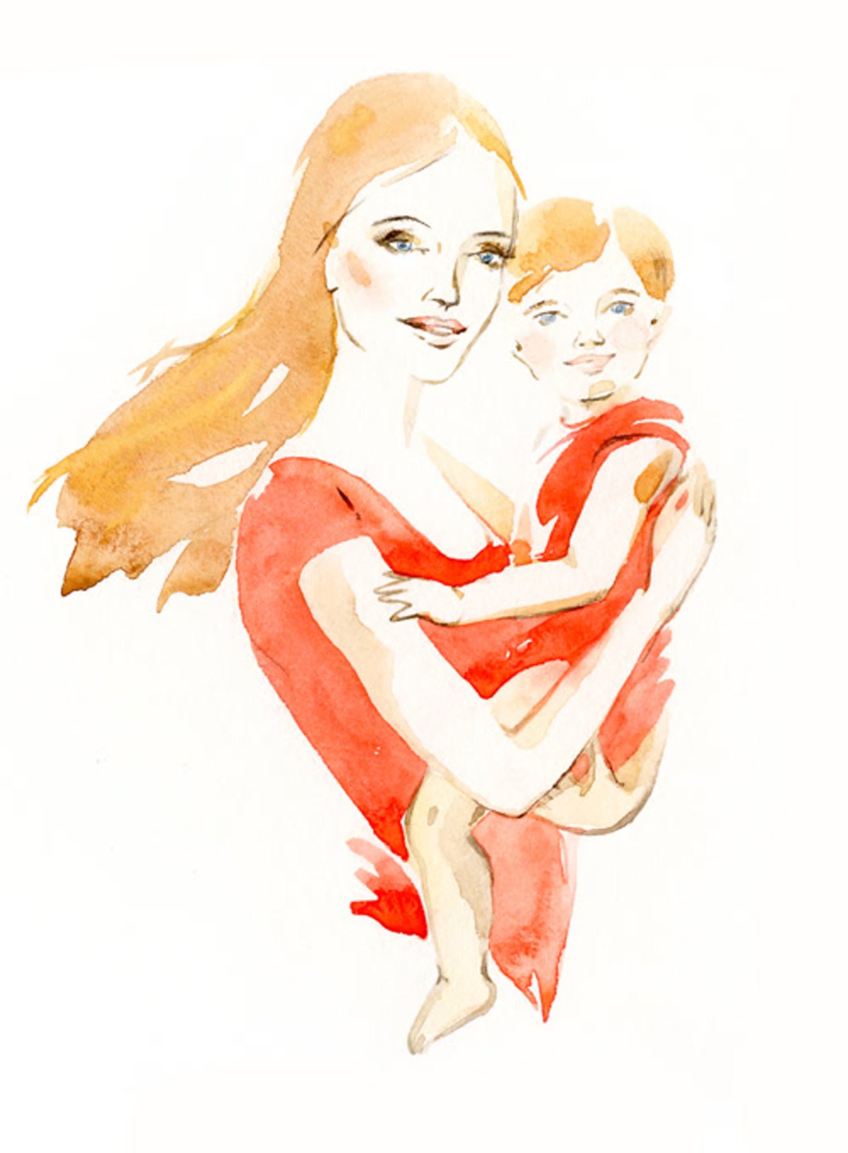 Мама с ребенком акварель