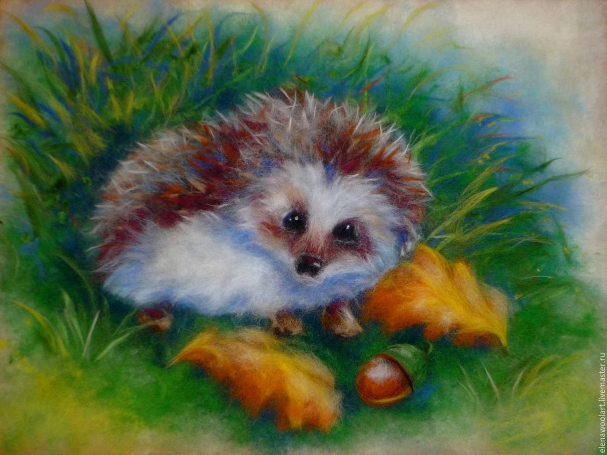 Картины из шерсти Ежик