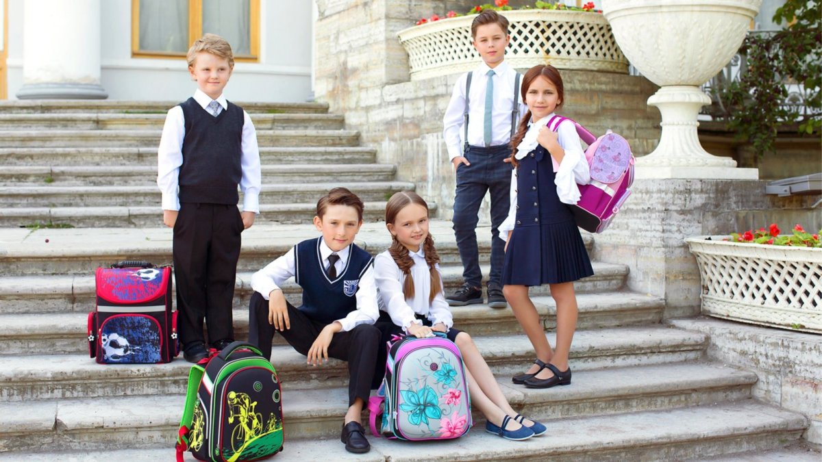 Школьник в форме с портфелем