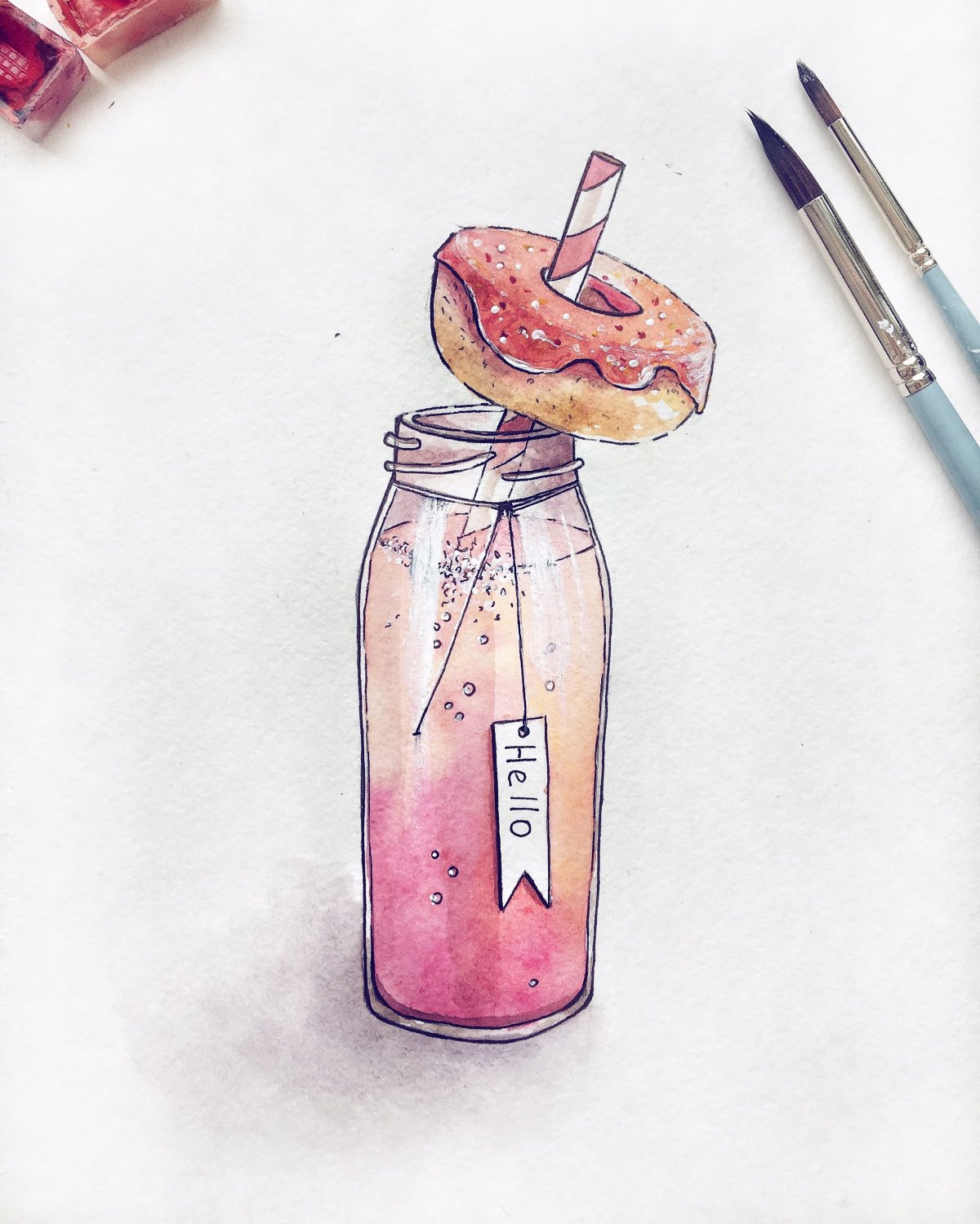 Кот акварелью легко