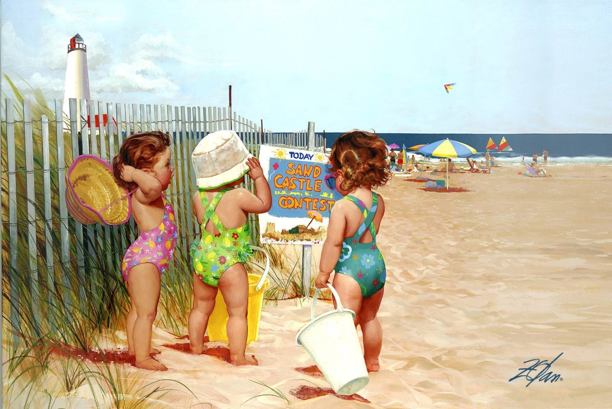 Лето дети купаются в реке