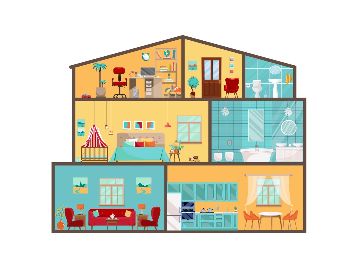 Дом в разрезе с комнатами