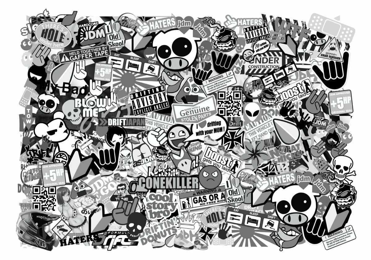 Наклейки черно белые много