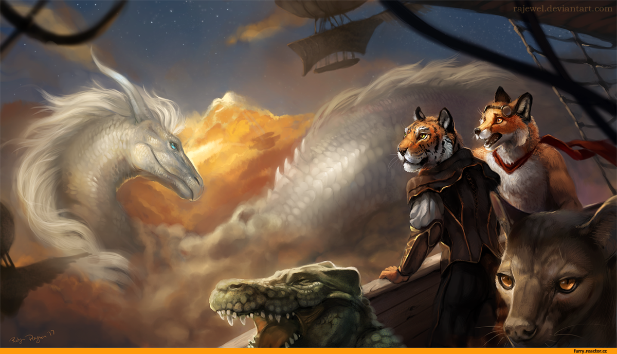 Фурри волк и тигр