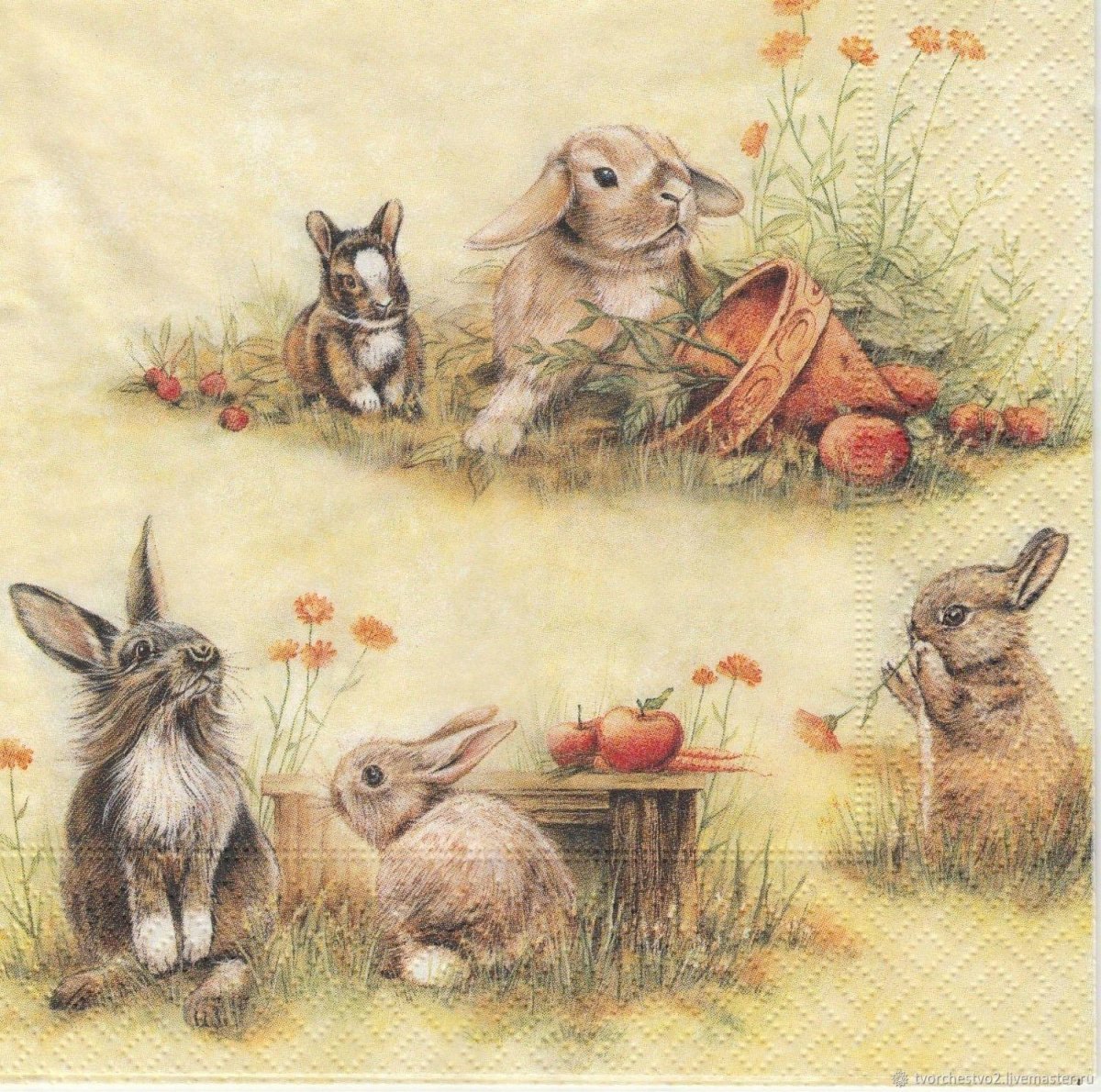Салфетки с зайцами для декупажа