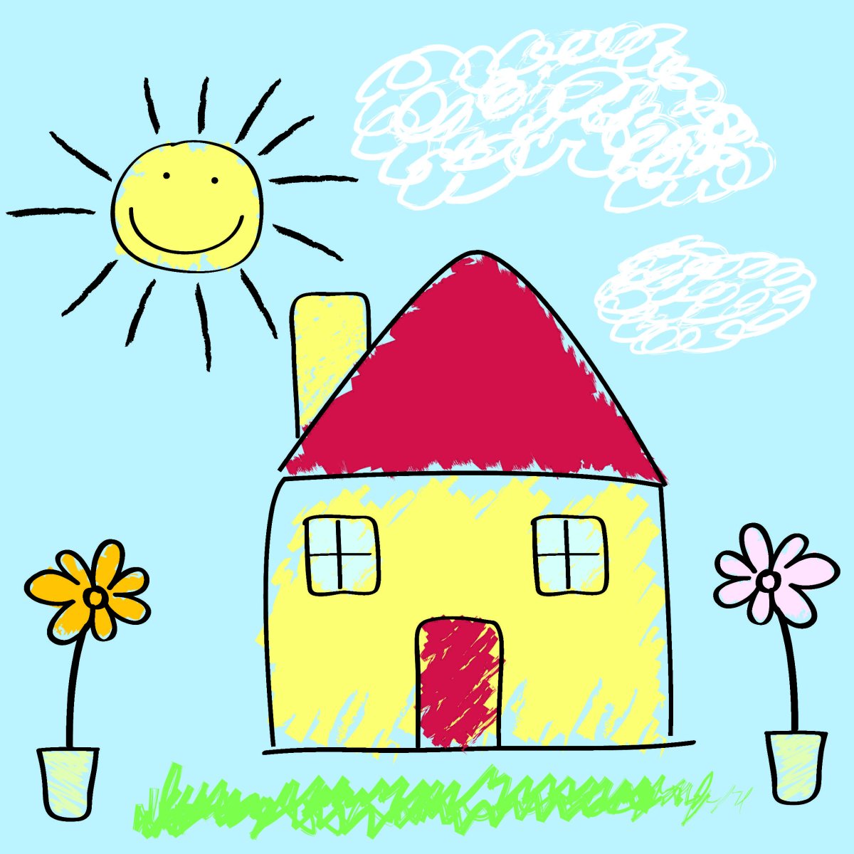 Рисунок дом солнце дерево