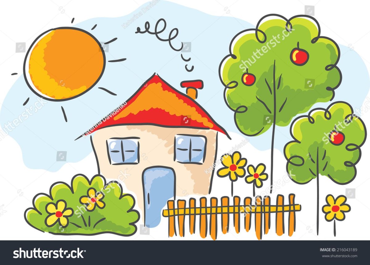 Рисунок домика с забором в детский сад