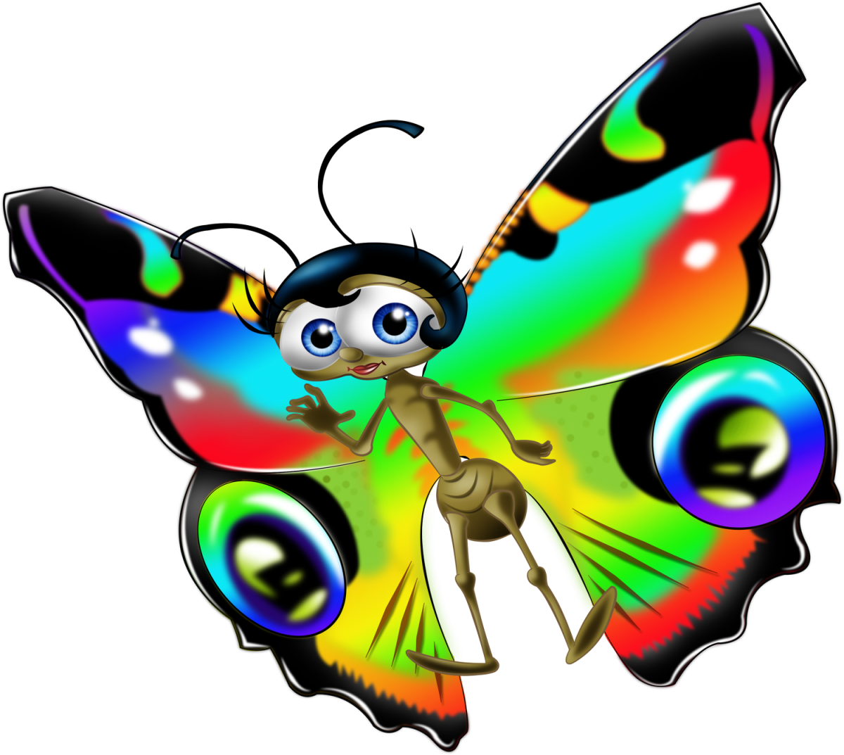 Разноцветные бабочки мультяшные