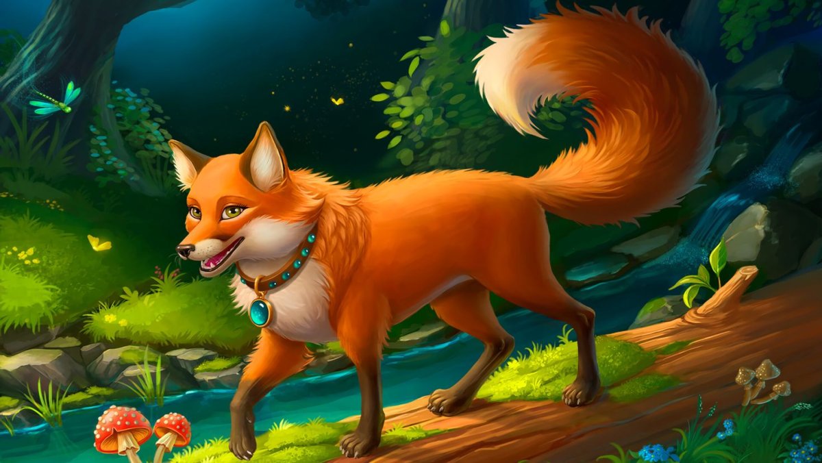 Лиса в лесу мультяшный