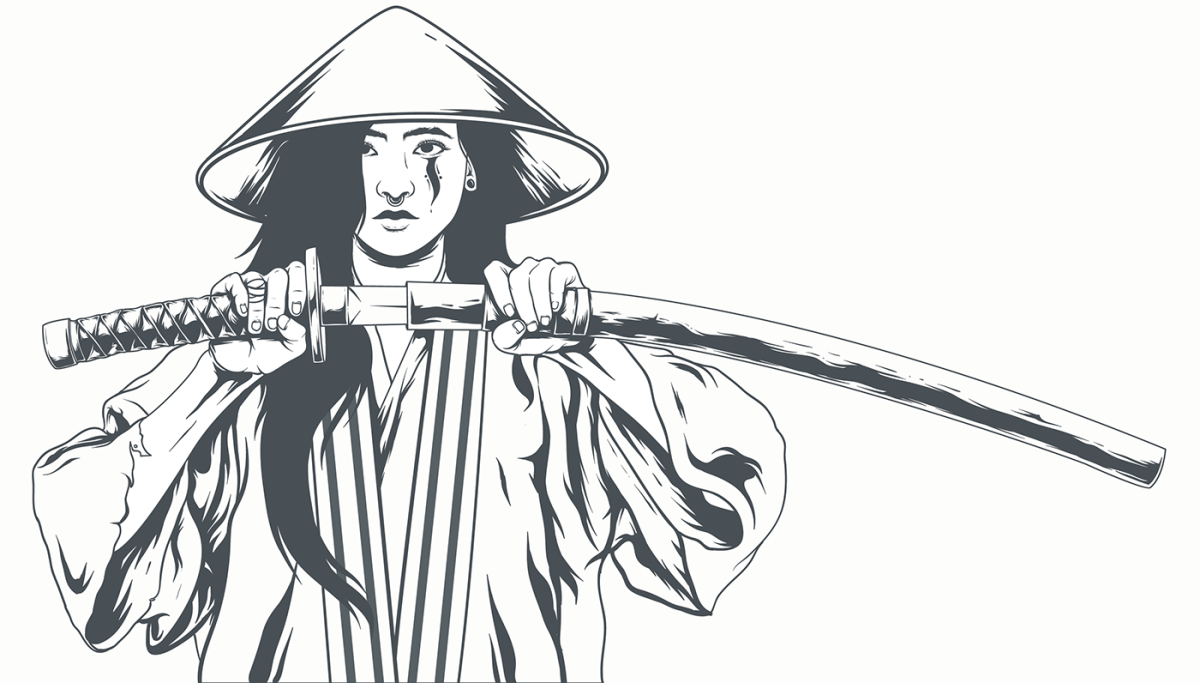 Самурай в шляпе эскиз