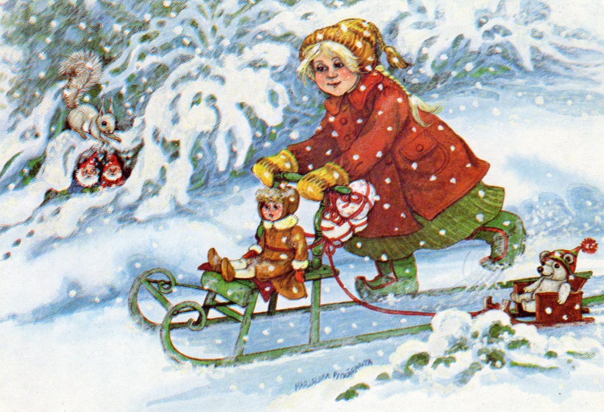 Покатились санки вниз крепче куколка держись