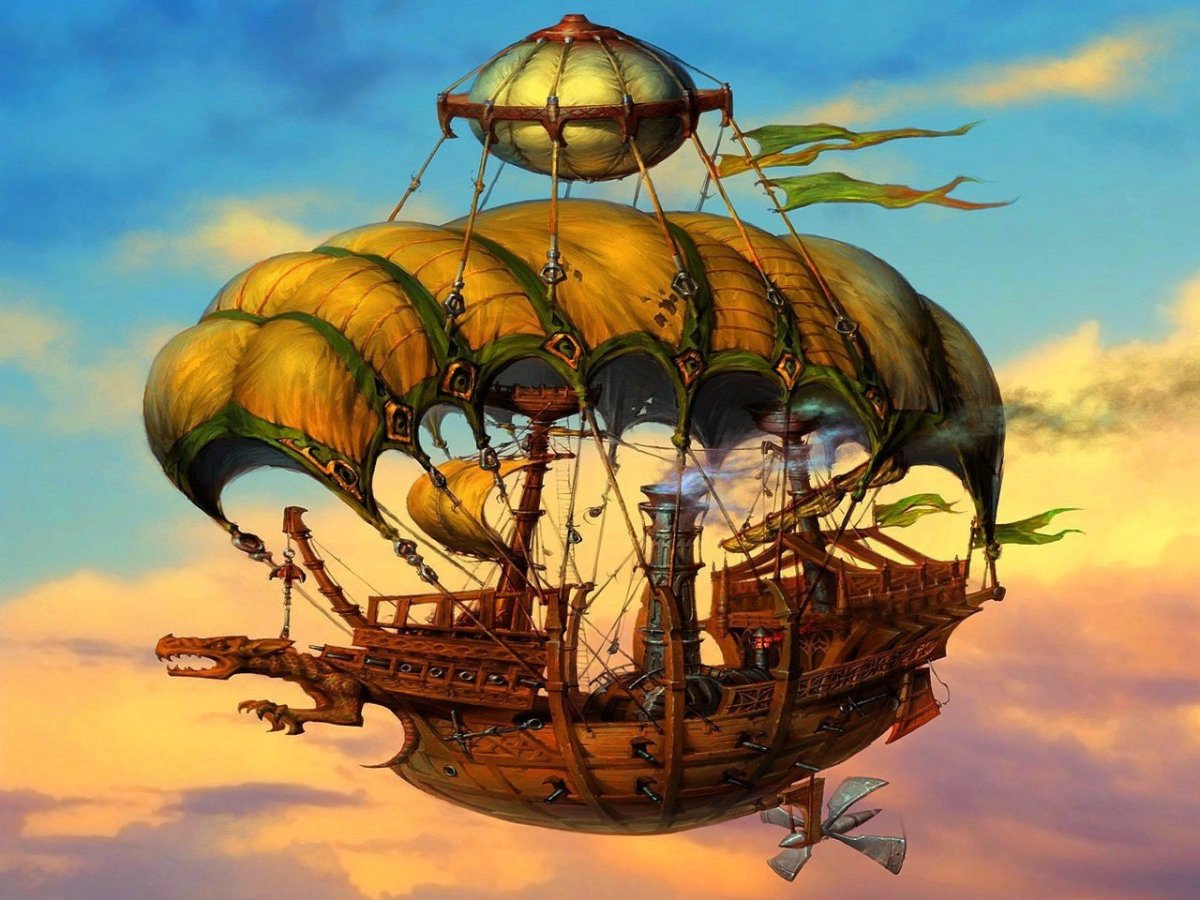 Воздушный корабль фэнтези дирижабль стимпанк