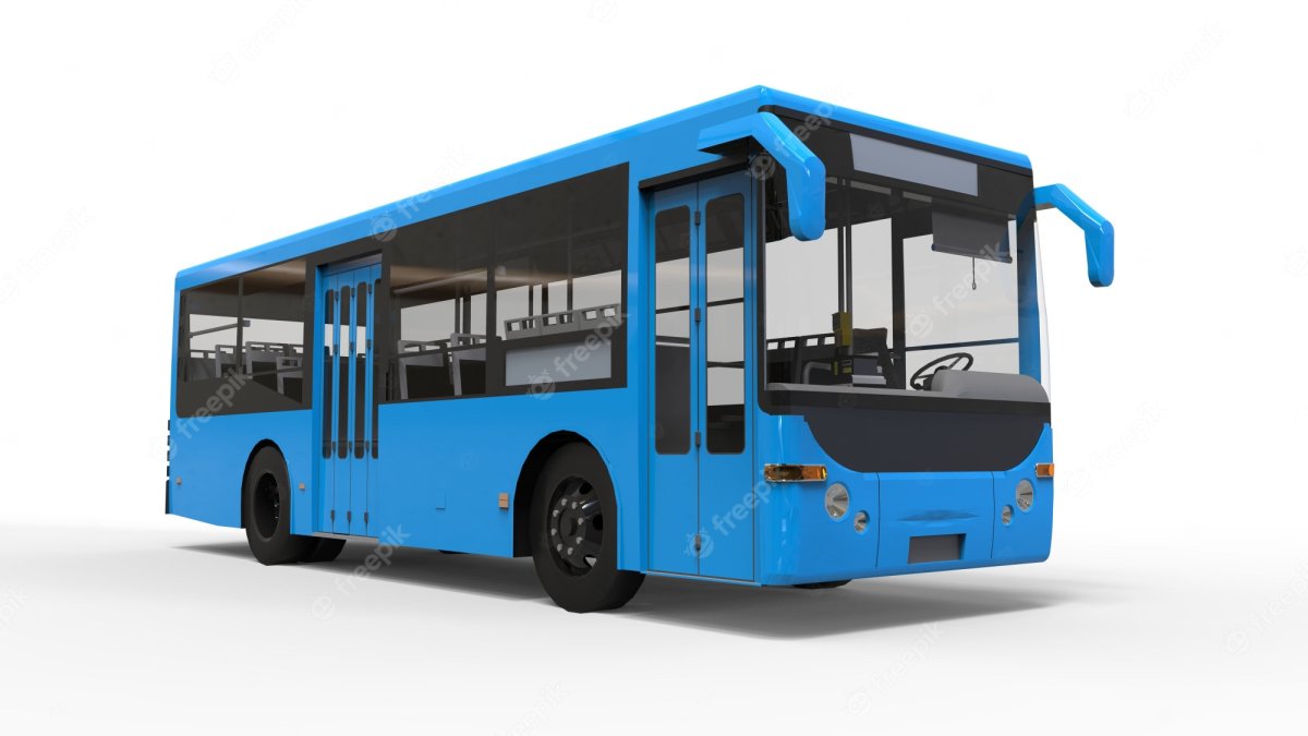 Синий автобус на белом фоне
