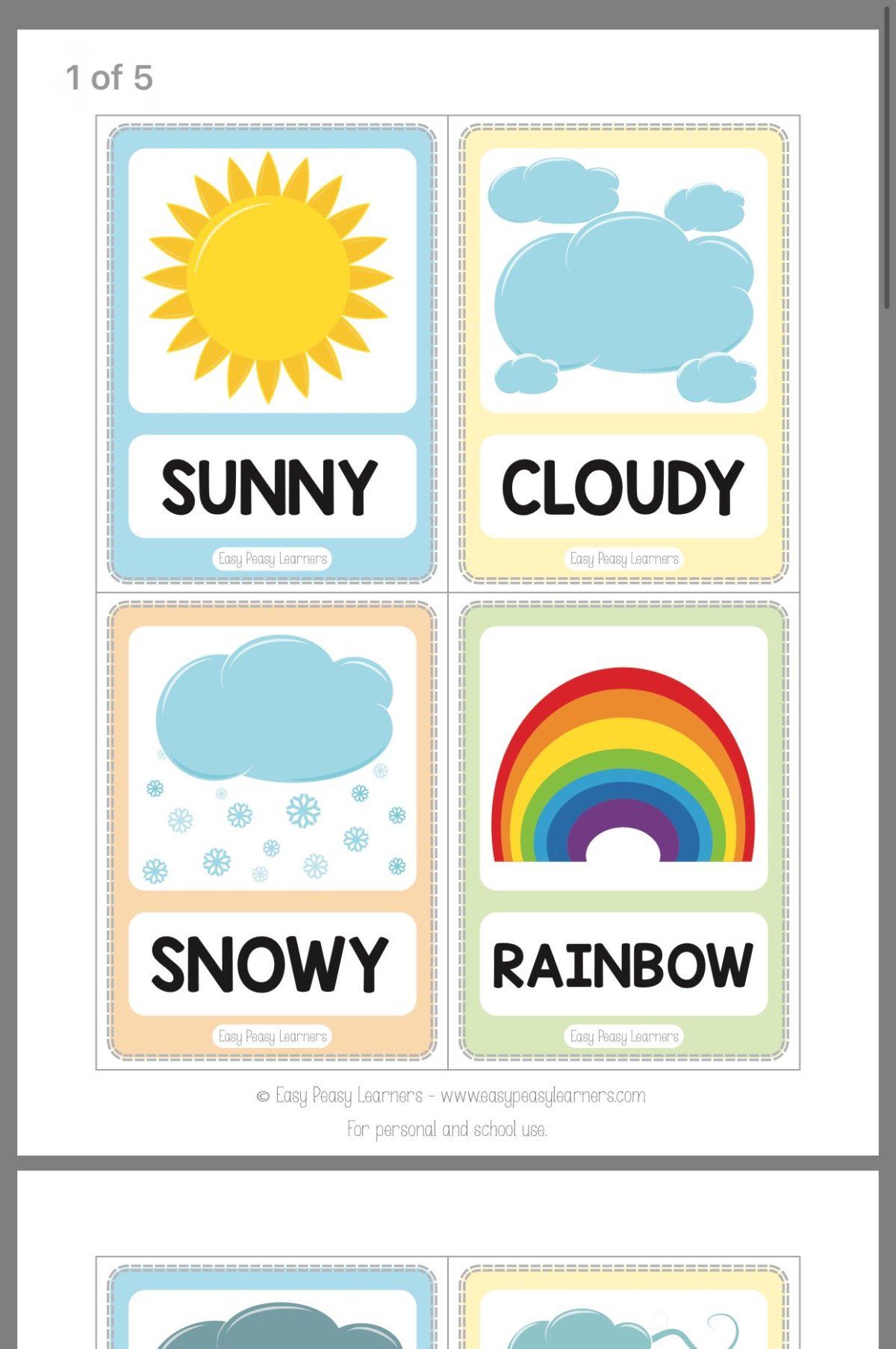 Мини карточки по теме погода