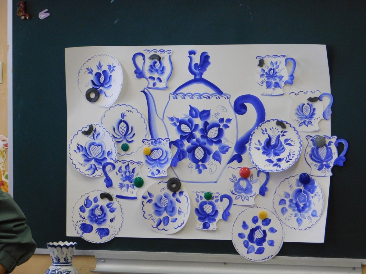 Роспись кувшинчика Гжель старшая группа