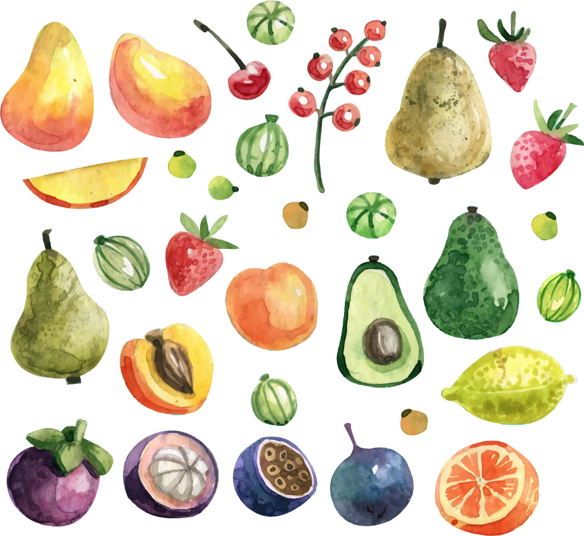 Фрукты и овощи акварелью