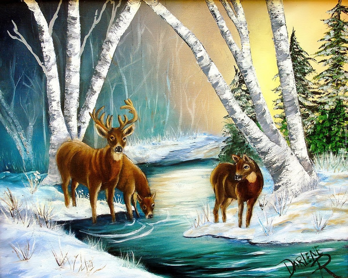 Зимние пейзажи с животными для детей