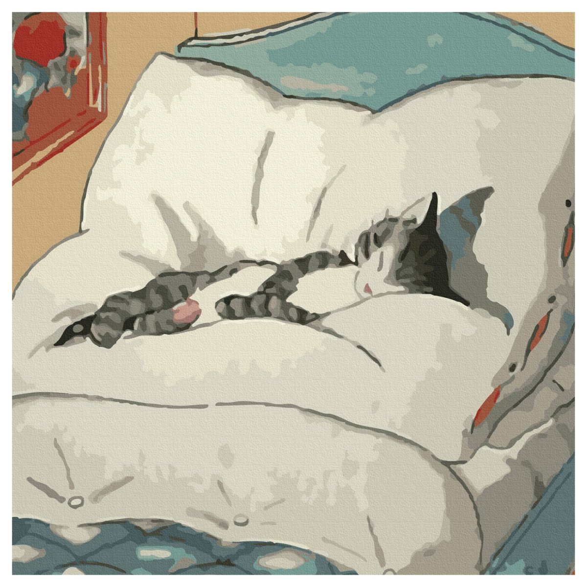 Кот спит на кровати