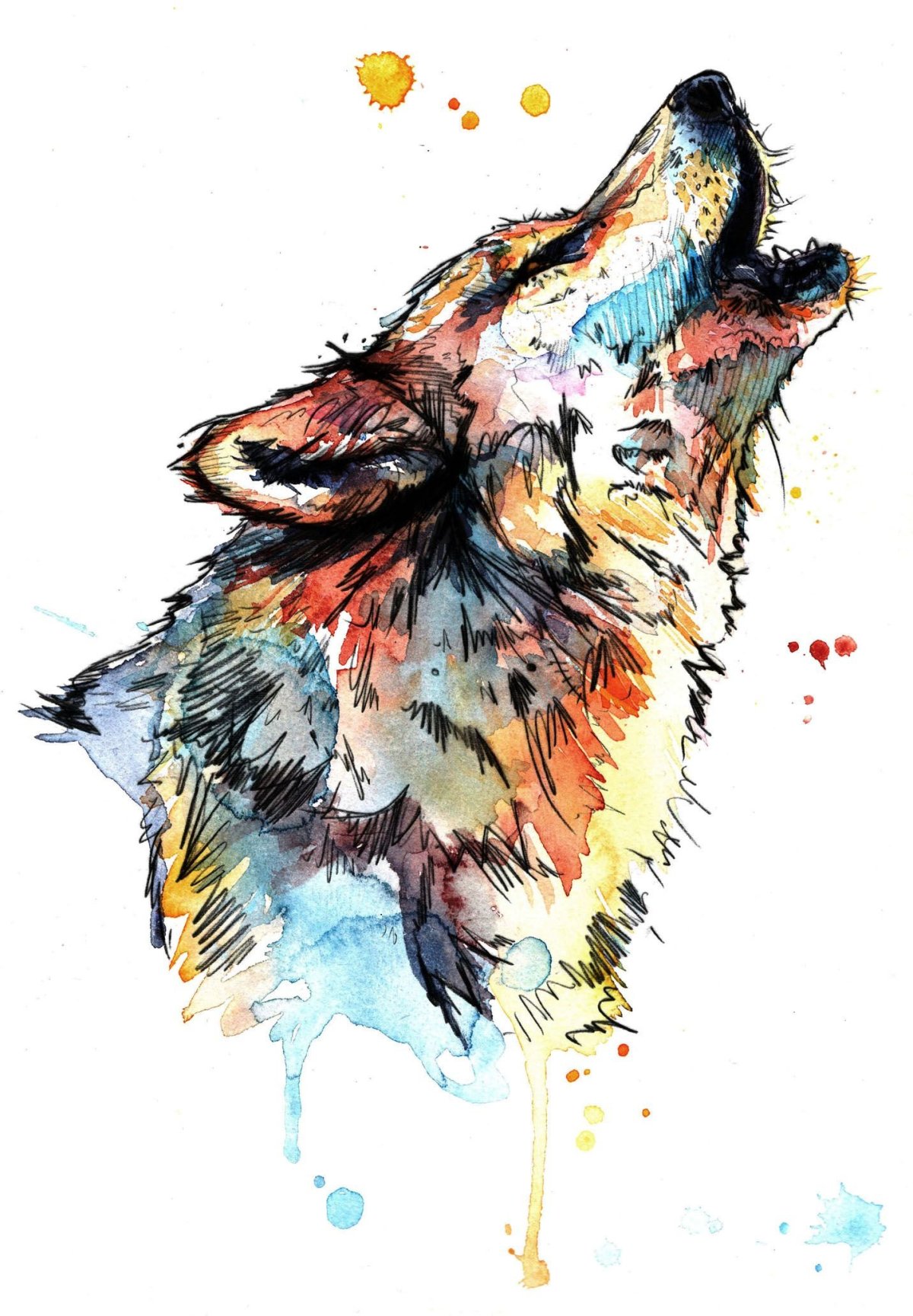 Акварельный волк тату