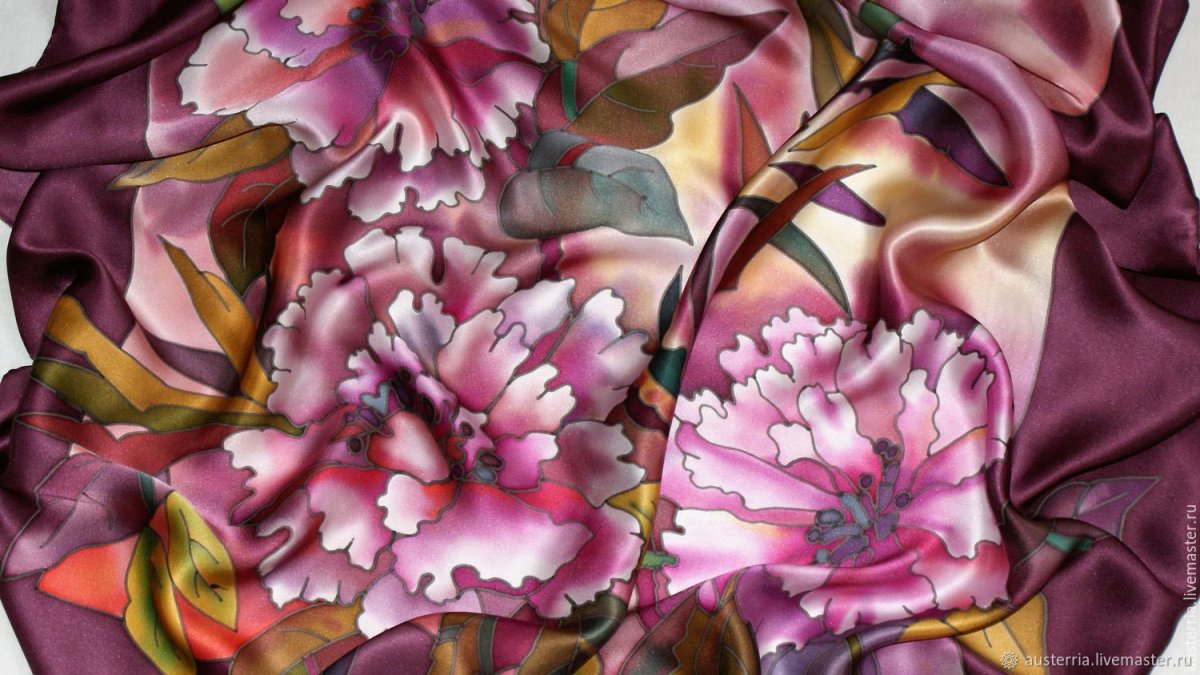 Батик Олеся шелковый платок "вуаль пионов"