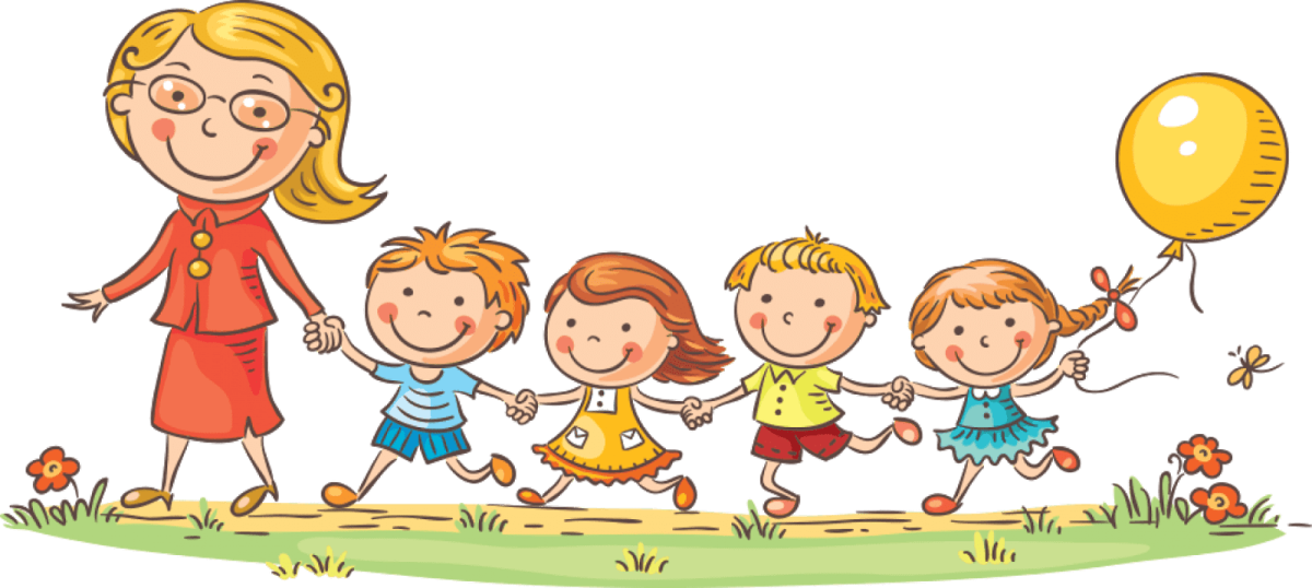 Воспитатель с детьми на прозрачном фоне